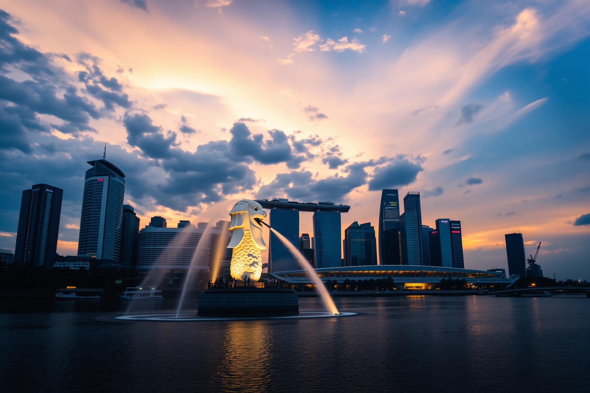 Skyline Singapore Marina Bay saat sunset